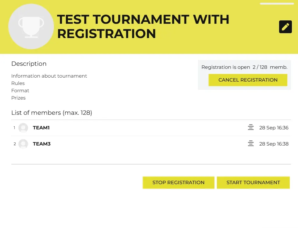 Self-registration by players